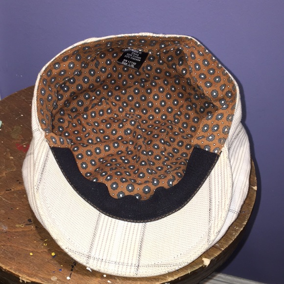 Cream brown Pinstripe newsboy flat cap duck bill style hat L/XL lightweight - Picture 6 of 9